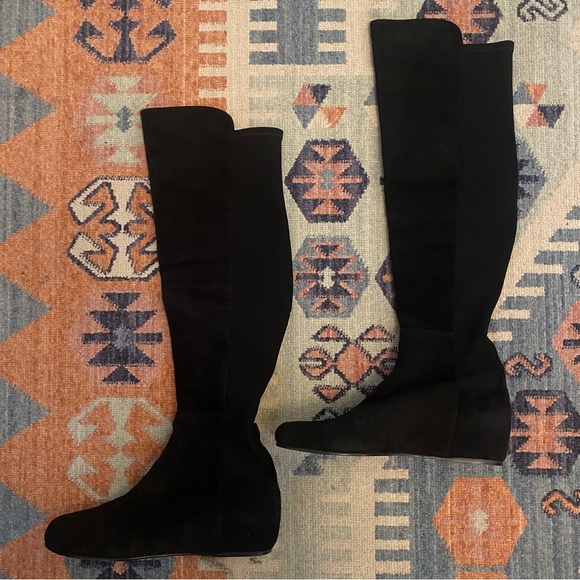 Stuart Weitzman Lander 50/50 Over the Knee Boot - Sz 9- Black Suede Wedge Heel - Picture 5 of 16